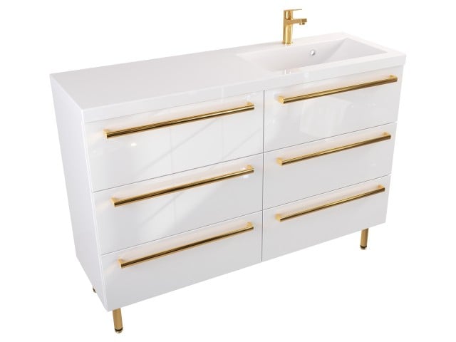 Szafka Stojąca Z Umywalką ATH 120 cm S Prawa - Biały Wysoki Połysk - Uchwyty Złote Polerowane Szafka Stojąca Z Umywalką ATH 120 cm S Prawa - Biały Wysoki Połysk - Uchwyty Złote Polerowane