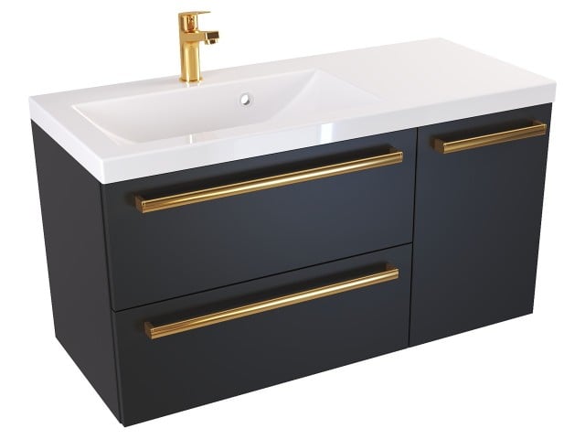 Szafka Wisząca Z Umywalką ATH 90 cm D Lewa - Czarny Mat - Uchwyty Złote Polerowane Szafka Wisząca Z Umywalką ATH 90 cm D Lewa - Czarny Mat - Uchwyty Złote Polerowane