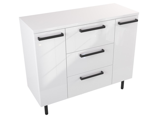 Szafka Stojąca Z Blatem ATH 100 cm D - Biały Wysoki Połysk - Uchwyty Czarne Matowe