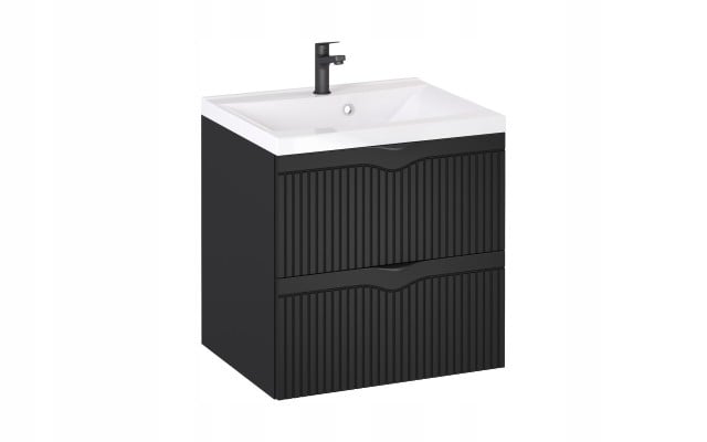 Szafka z Umywalką LOGHOS 60 cm Czarny Mat Ryflowana Furni Szafka z Umywalką LOGHOS 60 cm Czarny Mat Ryflowana Furni