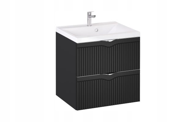 Szafka z Umywalką LOGHOS 60 cm Czarny Mat Ryflowana Furni Szafka z Umywalką LOGHOS 60 cm Czarny Mat Ryflowana Furni