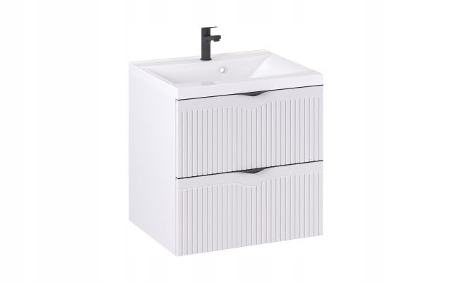 Szafka z Umywalką LOGHOS 60 cm Biały Mat Ryflowana Furni Szafka z Umywalką LOGHOS 60 cm Biały Mat Ryflowana Furni