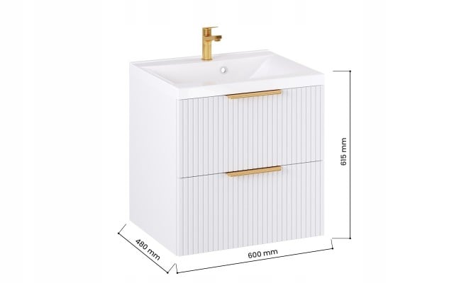 Szafka z Umywalką LOGHOS 60 cm Biały Mat Ryflowana Furni