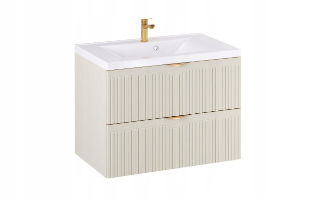 Szafka z Umywalką LOGHOS 80 cm Kaszmir Mat Ryflowana Furni