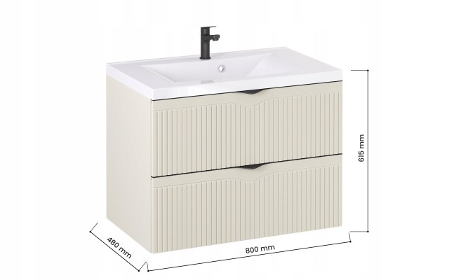Szafka z Umywalką LOGHOS 80 cm Kaszmir Mat Ryflowana Furni