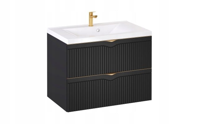 Szafka z Umywalką LOGHOS 80 cm Czarny Mat Ryflowana Furni Szafka z Umywalką LOGHOS 80 cm Czarny Mat Ryflowana Furni