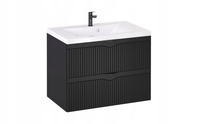 Szafka z Umywalką LOGHOS 80 cm Czarny Mat Ryflowana Furni Szafka z Umywalką LOGHOS 80 cm Czarny Mat Ryflowana Furni
