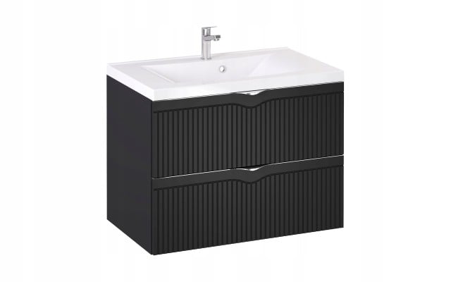 Szafka z Umywalką LOGHOS 80 cm Czarny Mat Ryflowana Furni