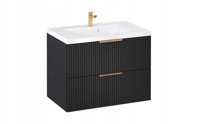Szafka z Umywalką LOGHOS 80 cm Czarny Mat Ryflowana Furni