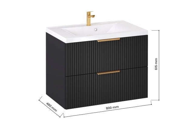 Szafka z Umywalką LOGHOS 80 cm Czarny Mat Ryflowana Furni