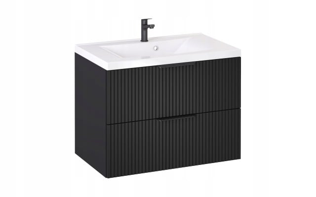Szafka z Umywalką LOGHOS 80 cm Czarny Mat Ryflowana Furni