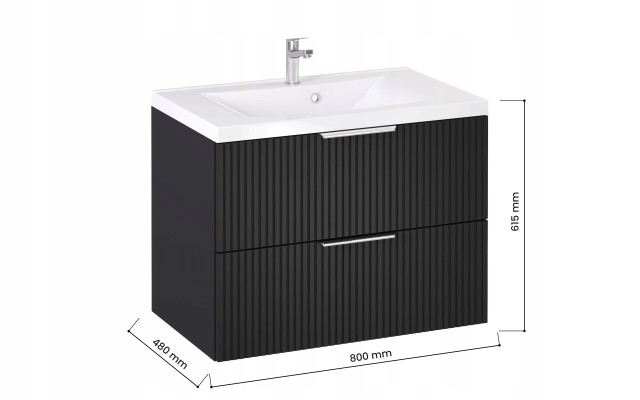 Szafka z Umywalką LOGHOS 80 cm Czarny Mat Ryflowana Furni