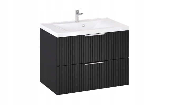 Szafka z Umywalką LOGHOS 80 cm Czarny Mat Ryflowana Furni