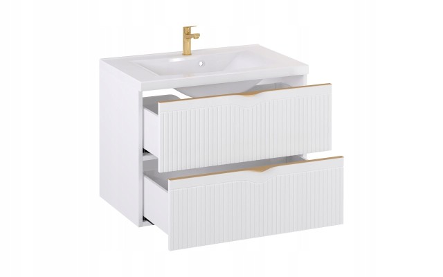 Szafka z Umywalką LOGHOS 80 cm Biały Mat Ryflowana Furni