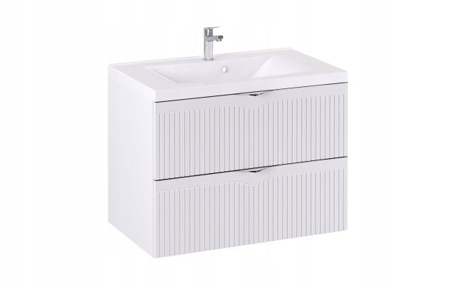 Szafka z Umywalką LOGHOS 80 cm Biały Mat Ryflowana Furni Szafka z Umywalką LOGHOS 80 cm Biały Mat Ryflowana Furni