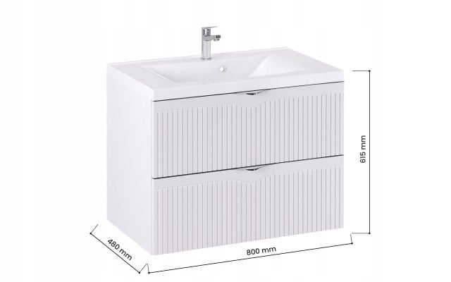 Szafka z Umywalką LOGHOS 80 cm Biały Mat Ryflowana Furni