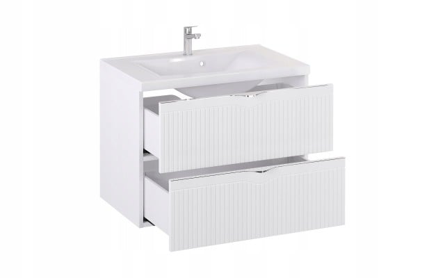Szafka z Umywalką LOGHOS 80 cm Biały Mat Ryflowana Furni