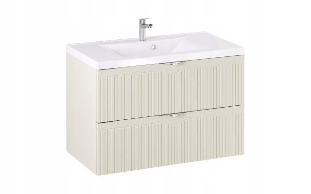 Szafka z Umywalką LOGHOS 90 cm Kaszmir Mat Ryflowana Furni