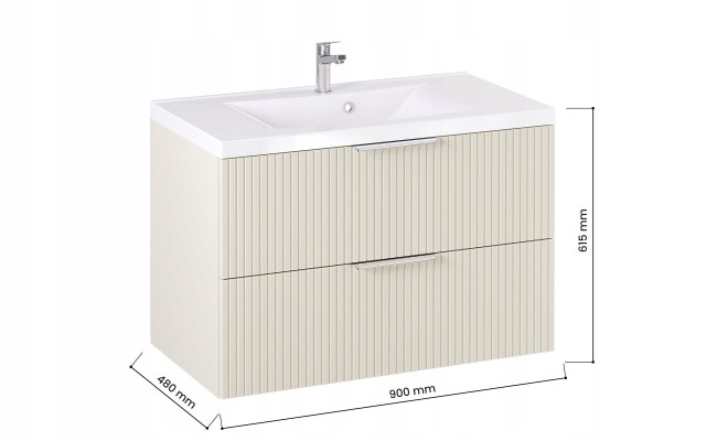 Szafka z Umywalką LOGHOS 90 cm Kaszmir Mat Ryflowana Furni