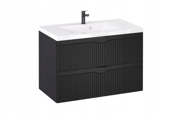 Szafka z Umywalką LOGHOS 90 cm Czarny Mat Ryflowana Furni Szafka z Umywalką LOGHOS 90 cm Czarny Mat Ryflowana Furni