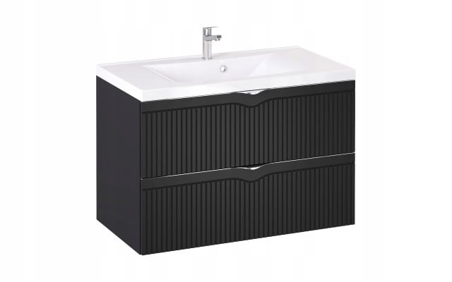 Szafka z Umywalką LOGHOS 90 cm Czarny Mat Ryflowana Furni Szafka z Umywalką LOGHOS 90 cm Czarny Mat Ryflowana Furni
