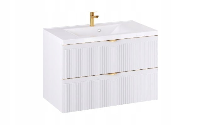 Szafka z Umywalką LOGHOS 90 cm Biały Mat Ryflowana Furni