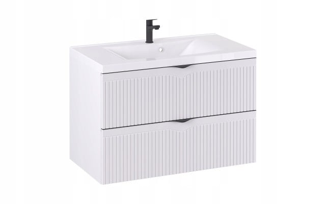 Szafka z Umywalką LOGHOS 90 cm Biały Mat Ryflowana Furni Szafka z Umywalką LOGHOS 90 cm Biały Mat Ryflowana Furni