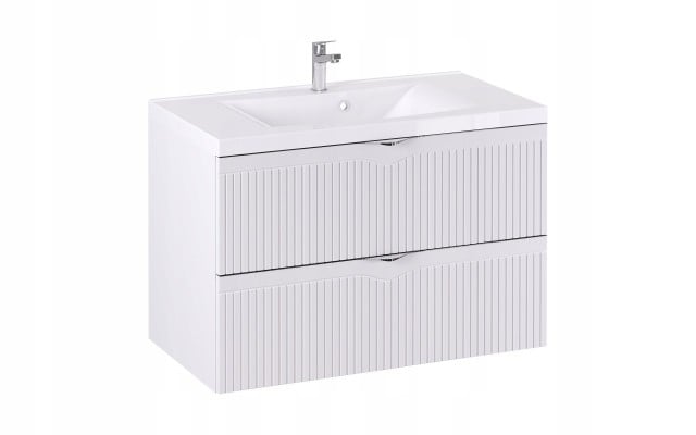 Szafka z Umywalką LOGHOS 90 cm Biały Mat Ryflowana Furni