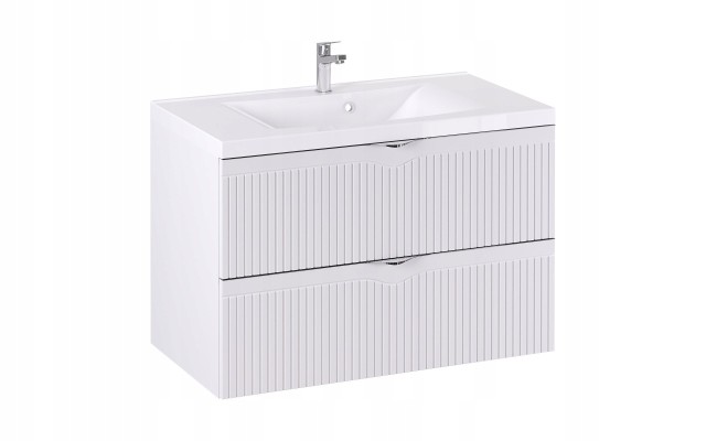 Szafka z Umywalką LOGHOS 90 cm Biały Mat Ryflowana Furni Szafka z Umywalką LOGHOS 90 cm Biały Mat Ryflowana Furni