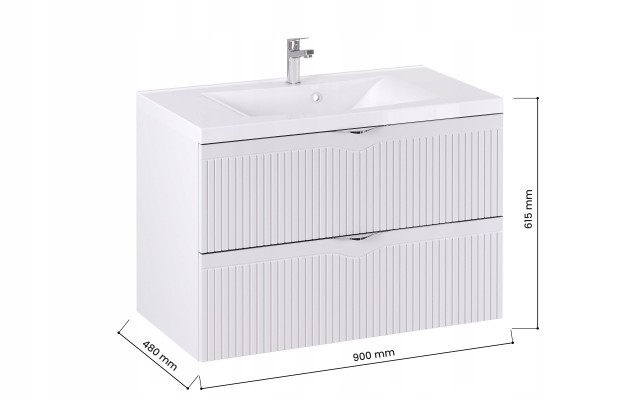 Szafka z Umywalką LOGHOS 90 cm Biały Mat Ryflowana Furni