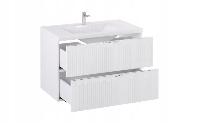 Szafka z Umywalką LOGHOS 90 cm Biały Mat Ryflowana Furni