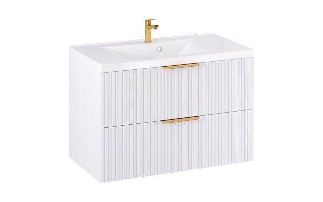 Szafka z Umywalką LOGHOS 90 cm Biały Mat Ryflowana Furni Szafka z Umywalką LOGHOS 90 cm Biały Mat Ryflowana Furni