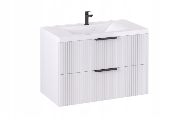 Szafka z Umywalką LOGHOS 90 cm Biały Mat Ryflowana Furni Szafka z Umywalką LOGHOS 90 cm Biały Mat Ryflowana Furni