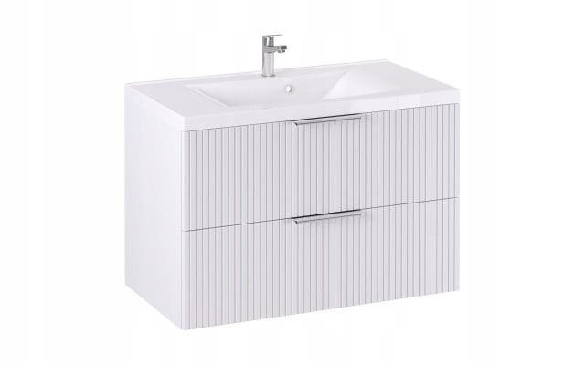 Szafka z Umywalką LOGHOS 90 cm Biały Mat Ryflowana Furni Szafka z Umywalką LOGHOS 90 cm Biały Mat Ryflowana Furni
