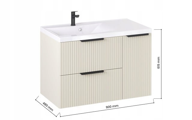 Szafka z Umywalką LOGHOS 90 cm Kaszmir Mat KOSZ CARGO Furni