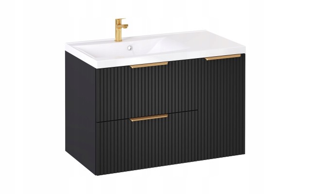 Szafka z Umywalką LOGHOS 90 cm Czarny Mat KOSZ CARGO Furni