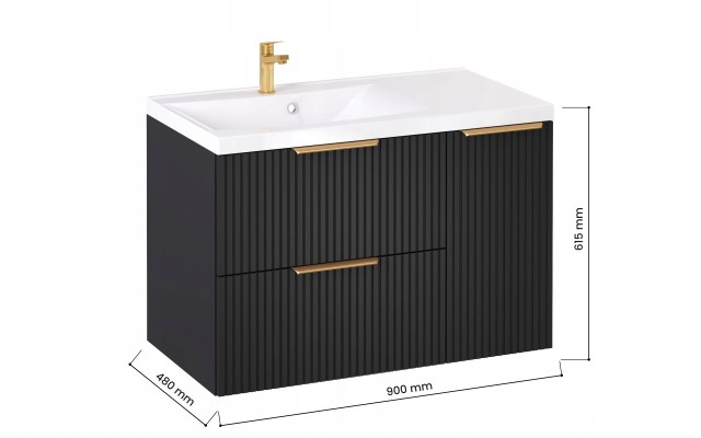 Szafka z Umywalką LOGHOS 90 cm Czarny Mat KOSZ CARGO Furni