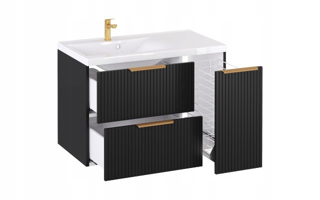 Szafka z Umywalką LOGHOS 90 cm Czarny Mat KOSZ CARGO Furni