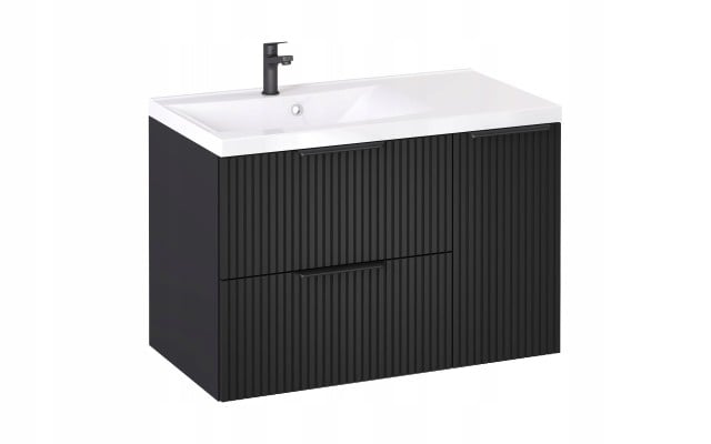 Szafka z Umywalką LOGHOS 90 cm Czarny Mat KOSZ CARGO Furni