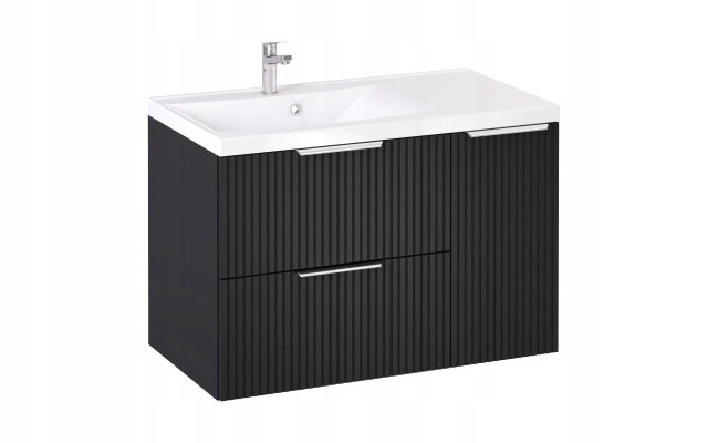 Szafka z Umywalką LOGHOS 90 cm Czarny Mat KOSZ CARGO Furni