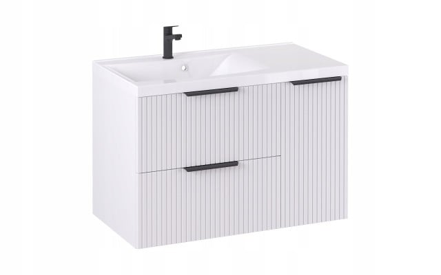 Szafka z Umywalką LOGHOS 90 cm Biały Mat KOSZ CARGO Furni