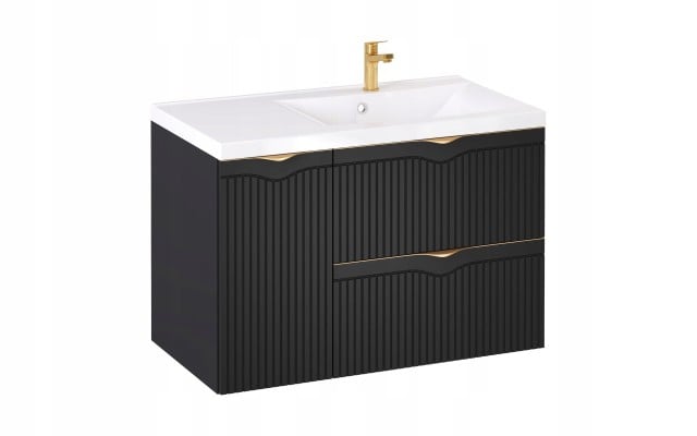 Szafka z Umywalką LOGHOS 90 cm Czarny Mat KOSZ CARGO Furni