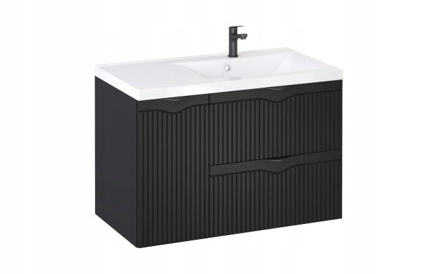 Szafka z Umywalką LOGHOS 90 cm Czarny Mat KOSZ CARGO Furni