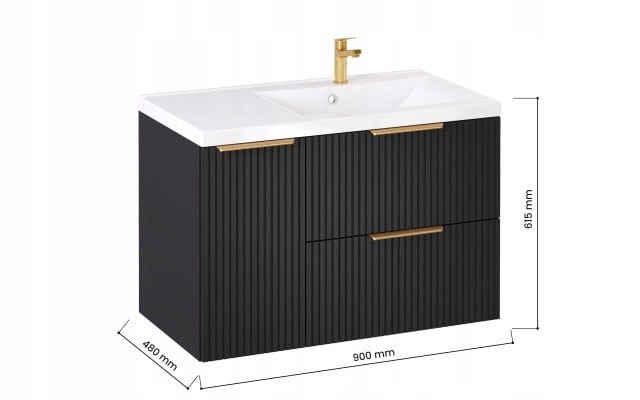 Szafka z Umywalką LOGHOS 90 cm Czarny Mat KOSZ CARGO Furni