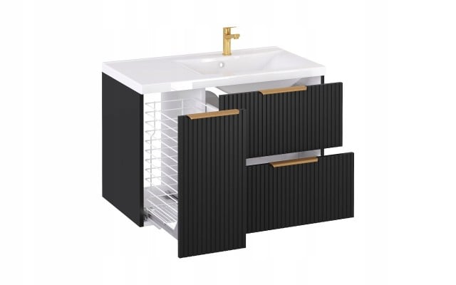 Szafka z Umywalką LOGHOS 90 cm Czarny Mat KOSZ CARGO Furni
