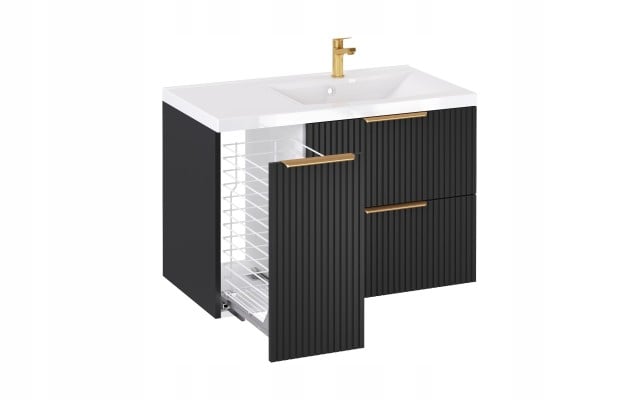 Szafka z Umywalką LOGHOS 90 cm Czarny Mat KOSZ CARGO Furni