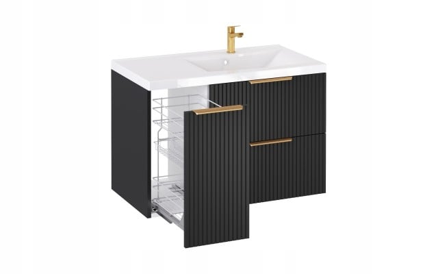 Szafka z Umywalką LOGHOS 90 cm Czarny Mat KOSZ CARGO Furni