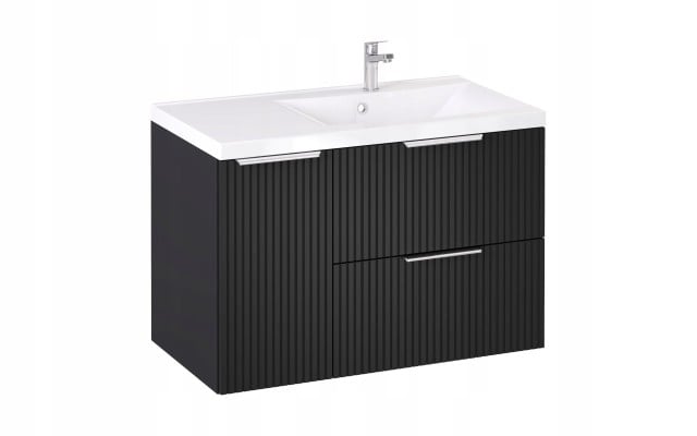 Szafka z Umywalką LOGHOS 90 cm Czarny Mat KOSZ CARGO Furni