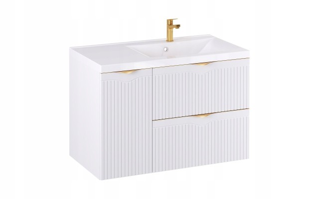 Szafka z Umywalką LOGHOS 90 cm Biały Mat KOSZ CARGO Furni