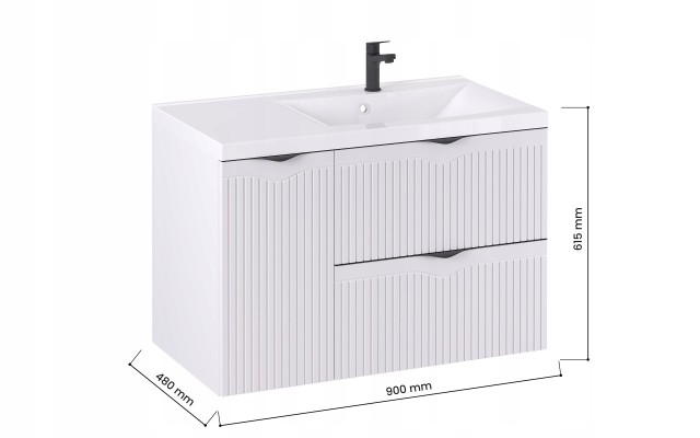 Szafka z Umywalką LOGHOS 90 cm Biały Mat KOSZ CARGO Furni